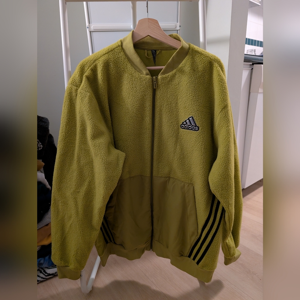 Adidas Men's Yellow-Green Fleece Bomber Jacket